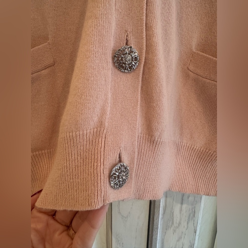 TALBOTS Womens Pink Peach Shortsleeve V-neck Cardigan, Large - Picture 7 of 14